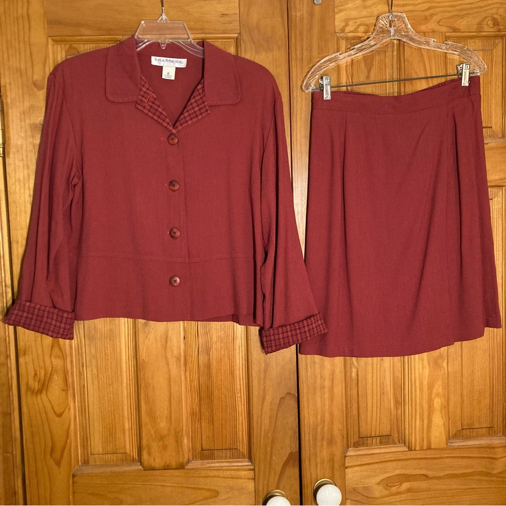 NWOT Norton McNaughton Vintage 80s Skirt Set Blazer Midi Red M Medium 8/12
